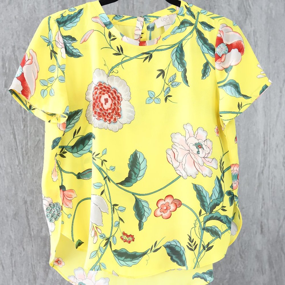 LOFT Petite Yellow Floral Pattern Shirt